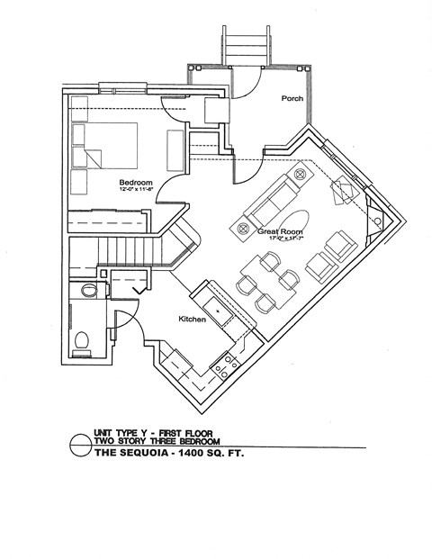 A black and white drawing of a house floor plan.